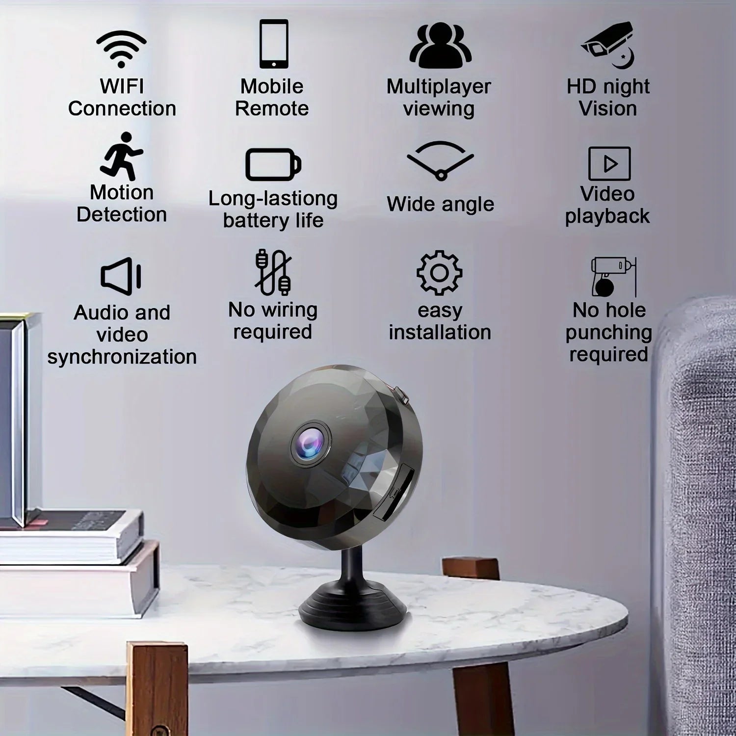 Mini Caméra De Sécurité Wi-Fi Grand Angle 1080P